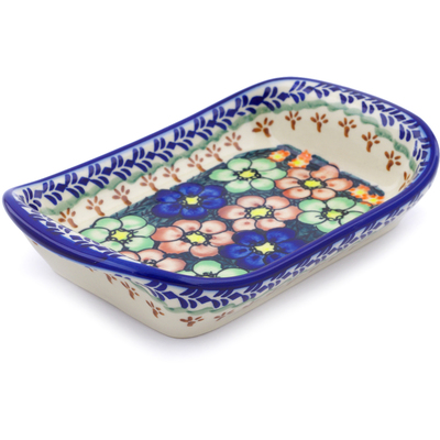 Polish Pottery Platter with Handles 7&quot; Poppy Garden UNIKAT