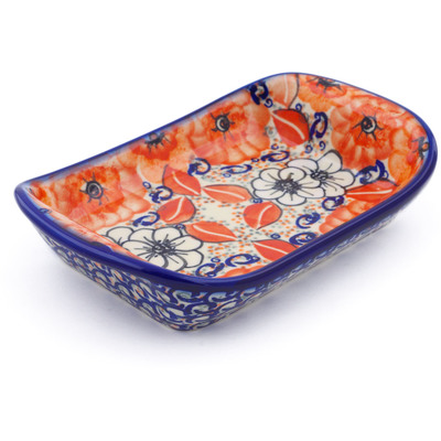 Polish Pottery Platter with Handles 7&quot; Poppy Passion