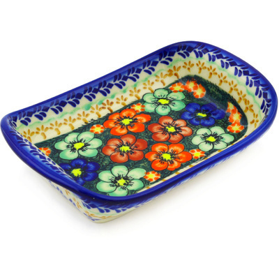 Polish Pottery Platter with Handles 7&quot; Rainbow Poppies UNIKAT