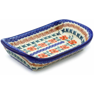 Polish Pottery Platter with Handles 7&quot; Red Cornflower