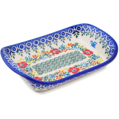 Polish Pottery Platter with Handles 7&quot; Ring Of Meadow Flowers