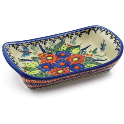 Polish Pottery Platter with Handles 7&quot; Spring Splendor