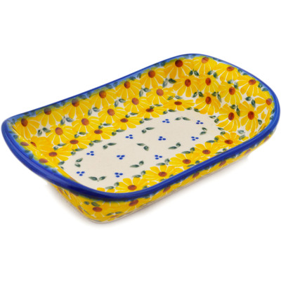 Polish Pottery Platter with Handles 7&quot; Sunset Bloom Fiesta