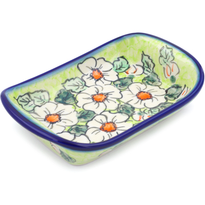 Polish Pottery Platter with Handles 7&quot; White Flower Bouquet UNIKAT