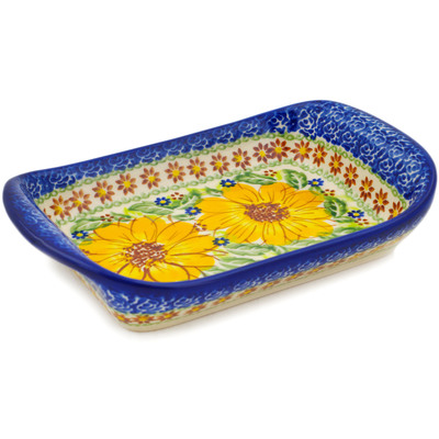Polish Pottery Platter with Handles 7&quot; Yellow Petal Bliss UNIKAT