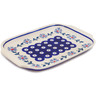 Polish Pottery Platter with Handles 8&quot; Peacock Forget-me-not