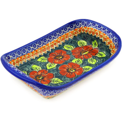 Polish Pottery Platter with Handles 9&quot; Autumn Poppies UNIKAT