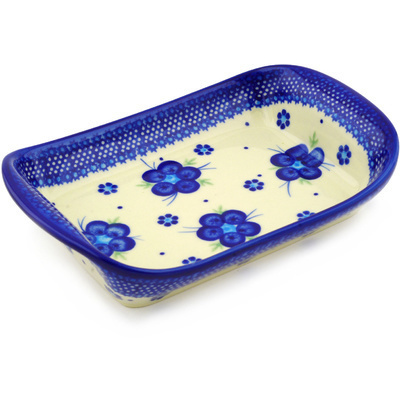 Polish Pottery Platter with Handles 9&quot; Bleu-belle Fleur
