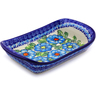 Polish Pottery Platter with Handles 9&quot; Bold Blue Poppies UNIKAT