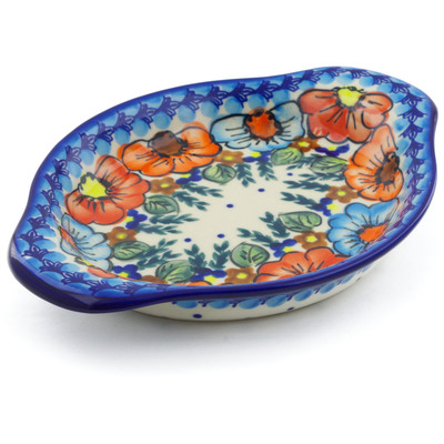 Polish Pottery Platter with Handles 9&quot; Bold Poppies