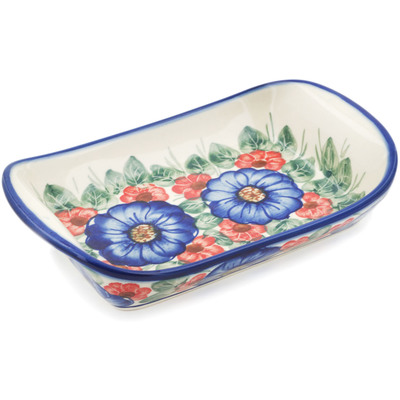 Polish Pottery Platter with Handles 9&quot; Bold Poppies