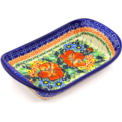 Polish Pottery Platter with Handles 9&quot; Bold Poppies UNIKAT
