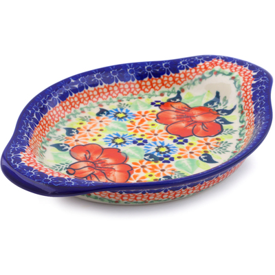 Polish Pottery Platter with Handles 9&quot; Bold Poppies UNIKAT