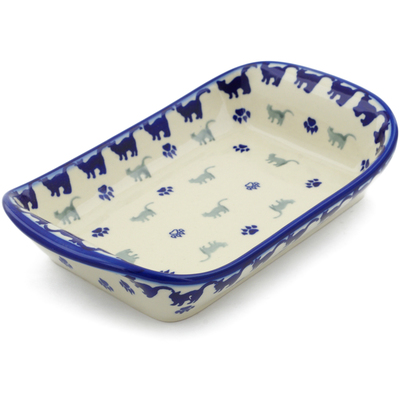 Polish Pottery Platter with Handles 9&quot; Boo Boo Kitty Paws