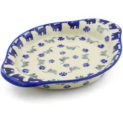 Polish Pottery Platter with Handles 9&quot; Boo Boo Kitty Paws