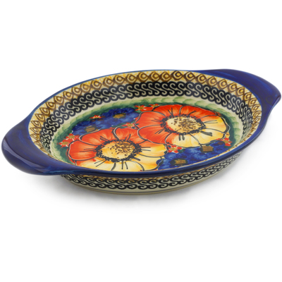 Polish Pottery Platter with Handles 9&quot; Bright Beauty UNIKAT