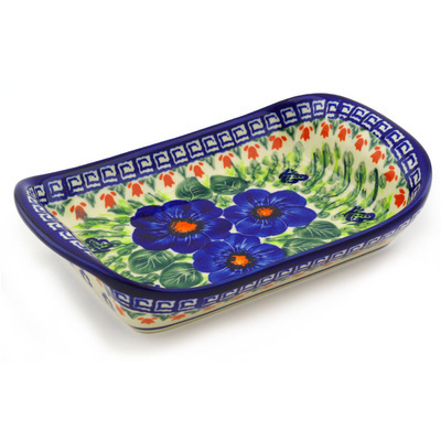 Polish Pottery Platter with Handles 9&quot; Brilliant Butterfly Popp UNIKAT