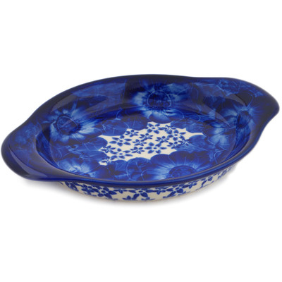Polish Pottery Platter with Handles 9&quot; Divine Cobalt UNIKAT
