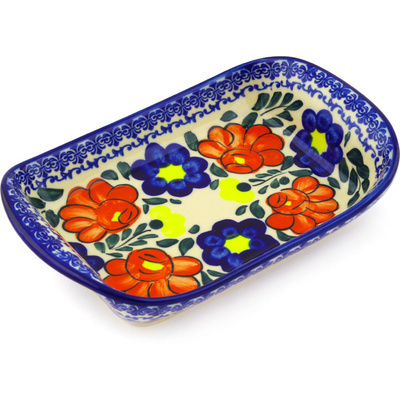 Polish Pottery Platter with Handles 9&quot; Flower Party