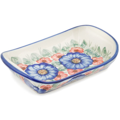Polish Pottery Platter with Handles 9&quot; Flowers In Bloom UNIKAT