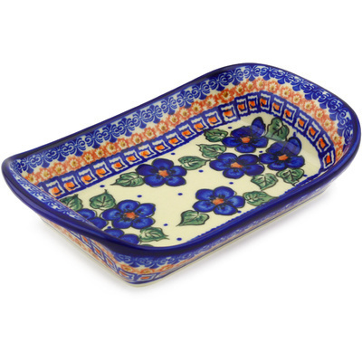 Polish Pottery Platter with Handles 9&quot; Greek Poppies