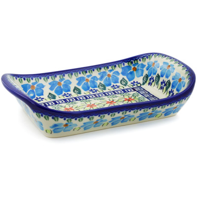 Polish Pottery Platter with Handles 9&quot; Pansy Morning