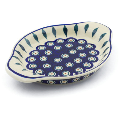 Polish Pottery Platter with Handles 9&quot; Peacock