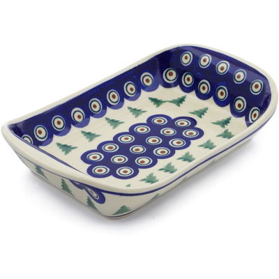 Polish Pottery Platter with Handles 9&quot; Peacock Pines