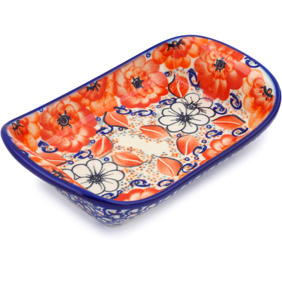 Polish Pottery Platter with Handles 9&quot; Poppy Passion