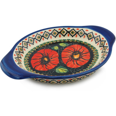 Polish Pottery Platter with Handles 9&quot; Poppy Passion UNIKAT