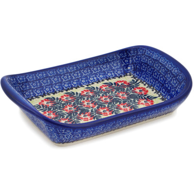 Polish Pottery Platter with Handles 9&quot; Red Wreath