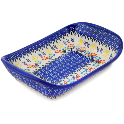 Polish Pottery Platter with Handles 9&quot; Spring Flower Ring