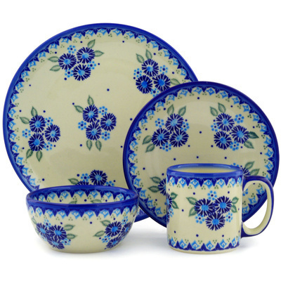 Polish Pottery Polish Pottery Place Setting 4-Piece: 10&frac12;&quot; dinner plate, 7&frac12;&quot; dessert or side plate, 5&frac14;&quot; bowl and a 12 oz mug Aster Patches