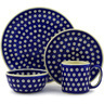 Polish Pottery Polish Pottery Place Setting 4-Piece: 10&frac12;&quot; dinner plate, 7&frac12;&quot; dessert or side plate, 5&frac14;&quot; bowl and a 12 oz mug Blue Eyed Peacock