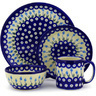 Polish Pottery Polish Pottery Place Setting 4-Piece: 10&frac12;&quot; dinner plate, 7&frac12;&quot; dessert or side plate, 5&frac14;&quot; bowl and a 12 oz mug Peacock Tulip Garden