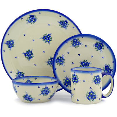Polish Pottery Polish Pottery Place Setting 4-Piece: 10&frac12;&quot; dinner plate, 7&frac12;&quot; dessert or side plate, 5&frac14;&quot; bowl and a 12 oz mug Poppy Triad