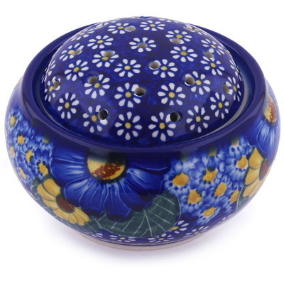 Polish Pottery Potpourri Jar 6&quot; Floral Fruit Basket UNIKAT