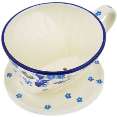Polish Pottery Pour Over Coffee Dripper Blue Spring