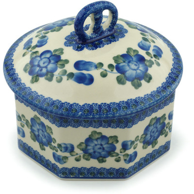 Polish Pottery Pretzel Jar 6&quot; Blue Poppies
