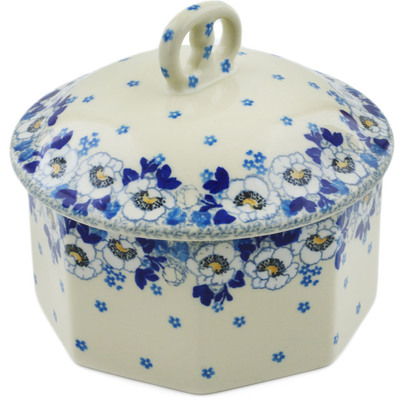 Polish Pottery Pretzel Jar 6&quot; Blue Spring