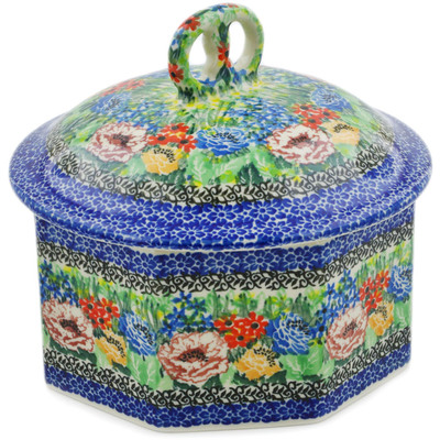 Polish Pottery Pretzel Jar 6&quot; Carnation Valley UNIKAT