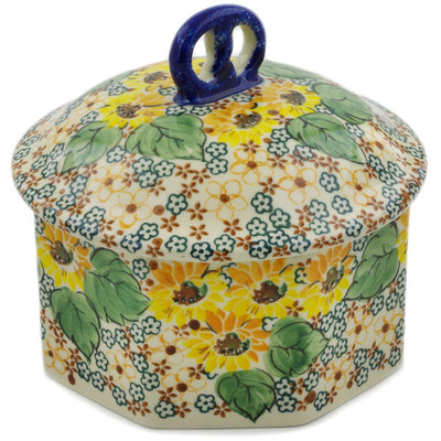 Polish Pottery Pretzel Jar 6&quot; Country Sunflower UNIKAT