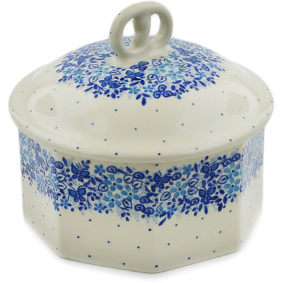 Polish Pottery Pretzel Jar 6&quot; Delicate Blue UNIKAT