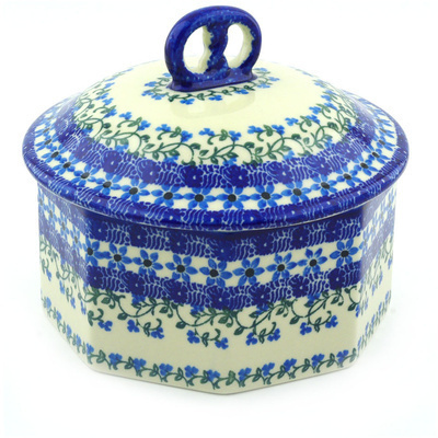 Polish Pottery Pretzel Jar 6&quot; Floral Summer Wreath