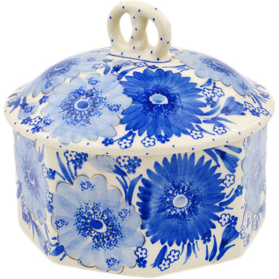 Polish Pottery Pretzel Jar 6&quot; Flowers In The Sky UNIKAT