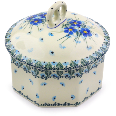 Polish Pottery Pretzel Jar 6&quot; Forget Me Not UNIKAT