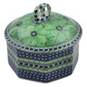 Polish Pottery Pretzel Jar 6&quot; Green Pansies UNIKAT