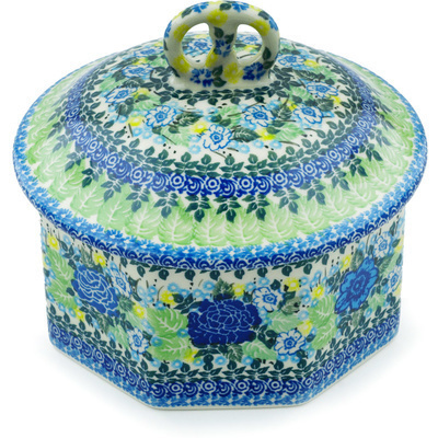 Polish Pottery Pretzel Jar 6&quot; Lime Bouquet UNIKAT