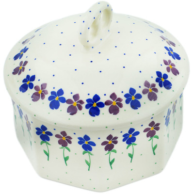 Polish Pottery Pretzel Jar 6&quot; Plum Pansy