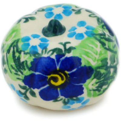 Polish Pottery Pumpkin Figurine 2&quot; Blue Floral Day UNIKAT